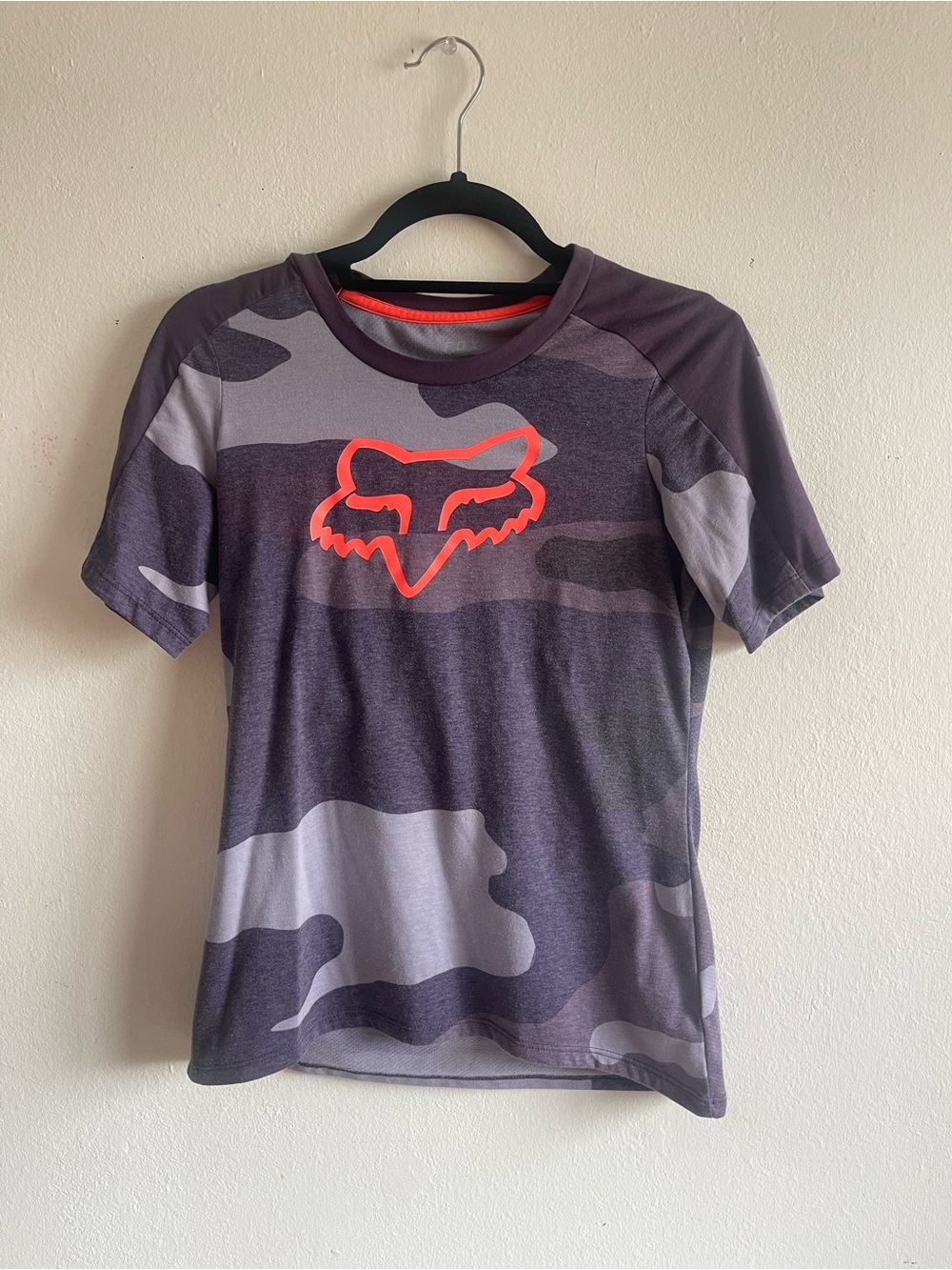 Fox Racing Camo Short Sleeve Jersey - Purple with Neon Orange Logo